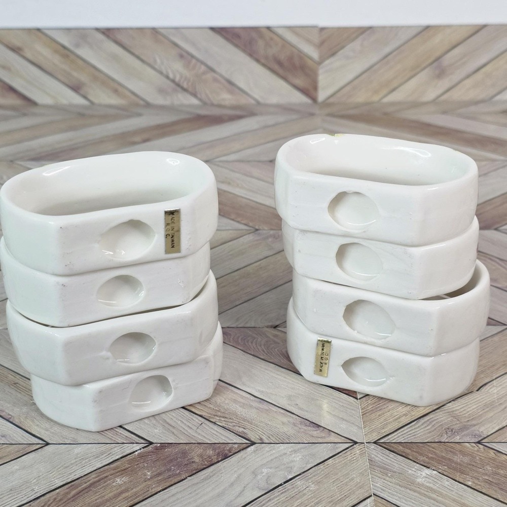 Lot 8 VTG MCM Porcelain Napkin Rings Holders Roses Maroon Yellow Fine Bone China - Picture 5 of 9